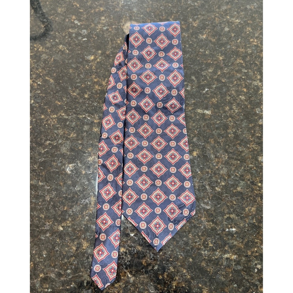 Stafford 100% Italian Silk Executive‎ Necktie- 57 x 4- Blue Red Tan